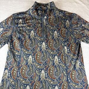 Dover Saddlery Top Women's Equestrian M Animal Print Gold Blue  1/4 Zip Neck